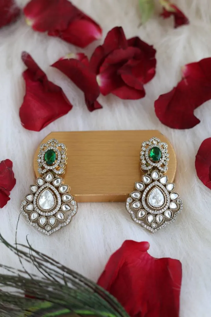 Gold & Green Floral Earrings